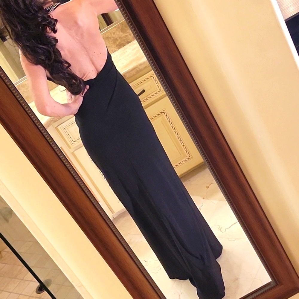 MacDuggal Elegant Long Bkack Flowy Rhinestoned Dress,  Sz 0 - Picture 10 of 16